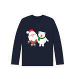 Navy Blue Santa And Polar Bear Long Sleeves Tee