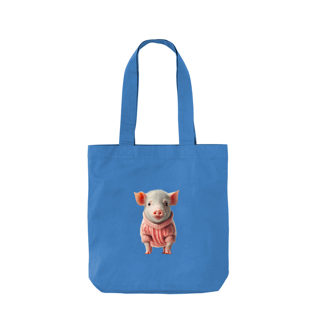 Cornflower Blue Cute Pig Twill Tote Bag