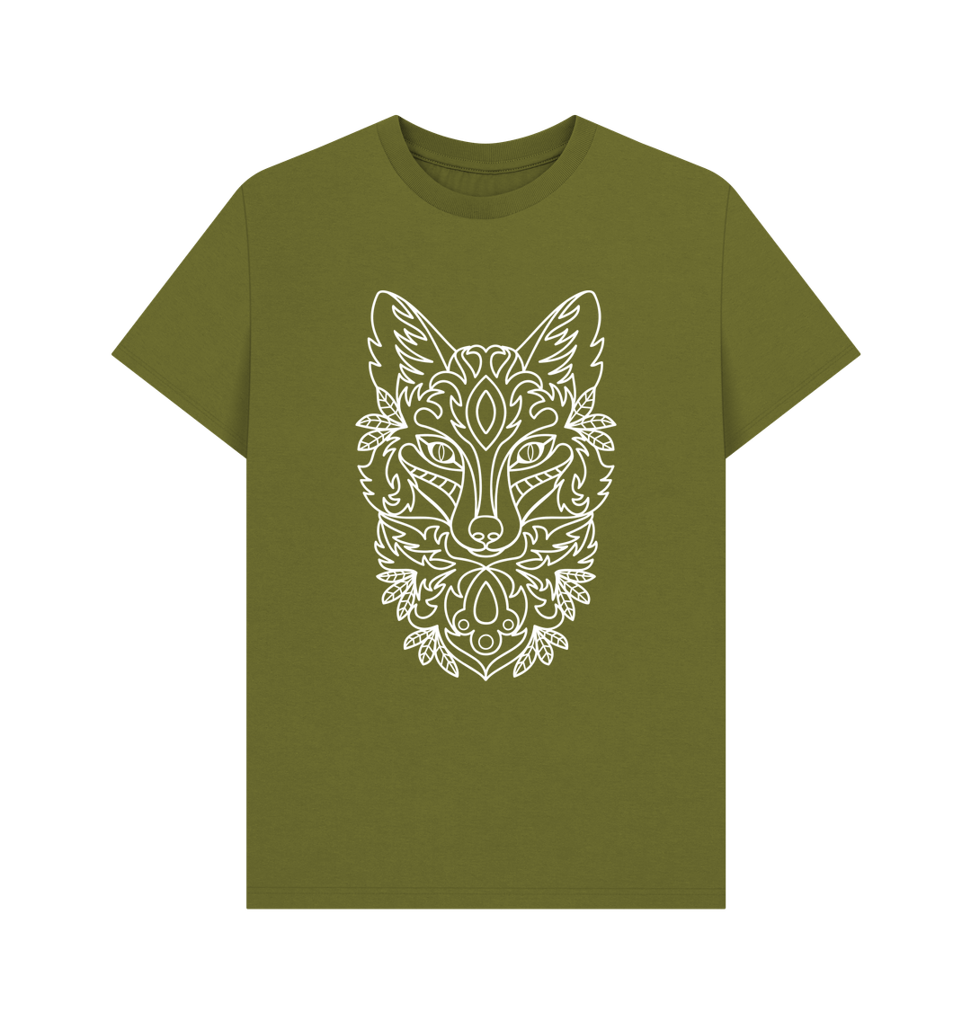 Moss Green Patterned White Fox Tee