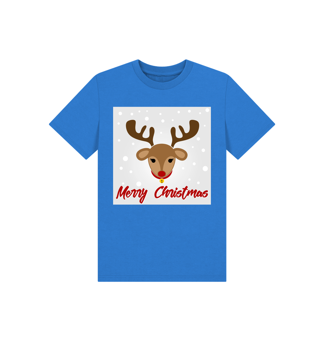 Bright Blue Reindeer Merry Christmas Tee