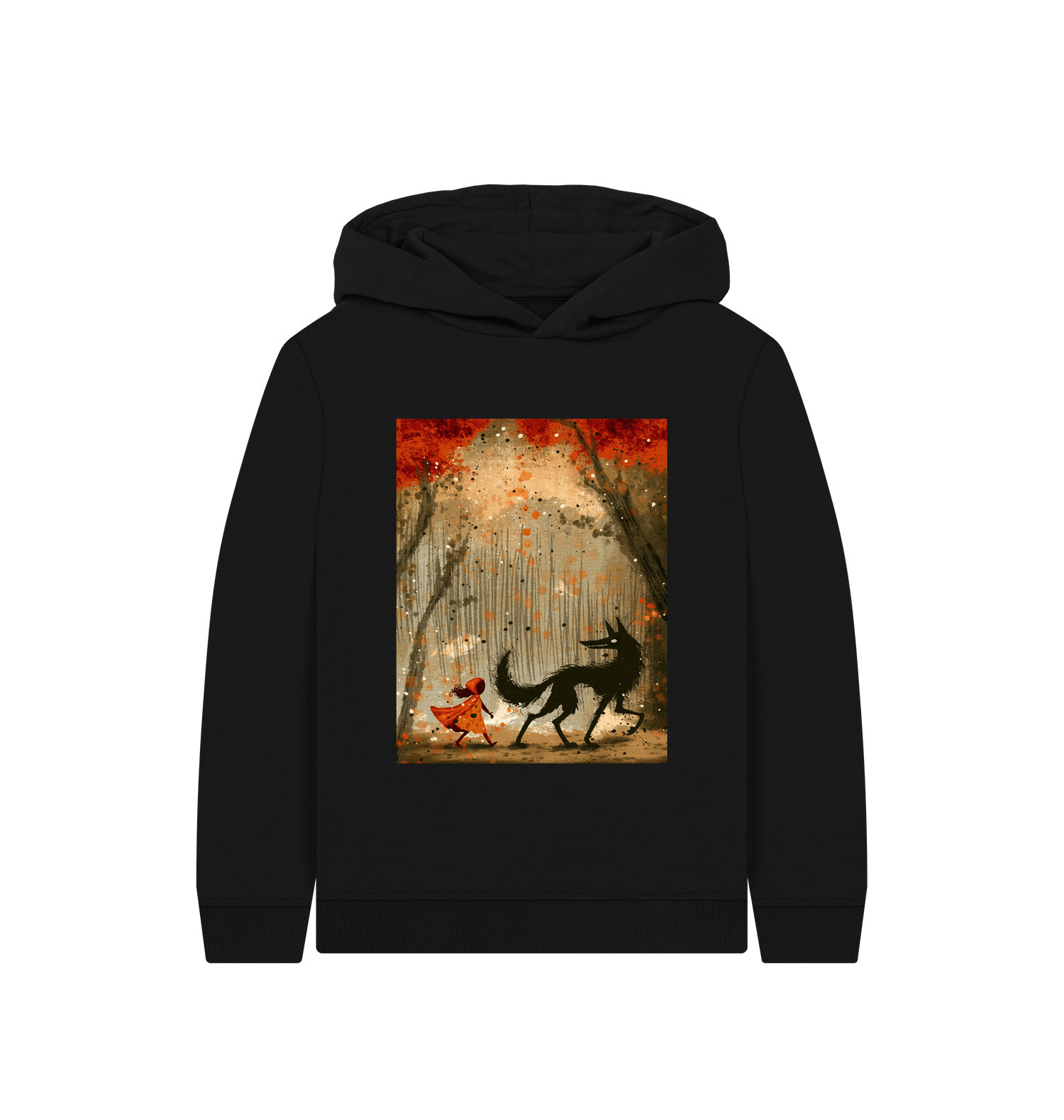 Black Printed Kids Hoodie Front