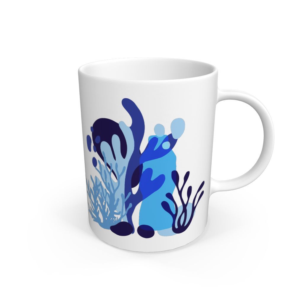 White Blue Seaweed Ceramic Mug