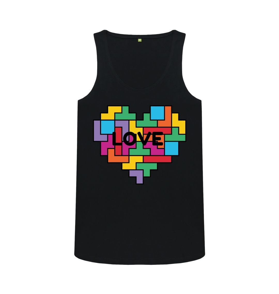 Black Tetris Love Heart Vest Top