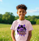 Organic cotton t-shirt featuring mushrooms and skulls design for a unique, eco-friendly fashion statement