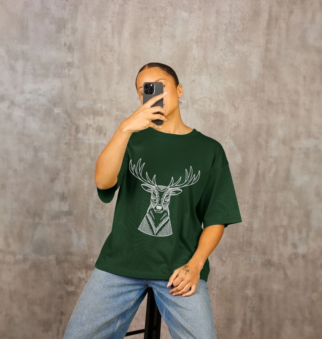 White Christmas Reindeer Oversized Tee