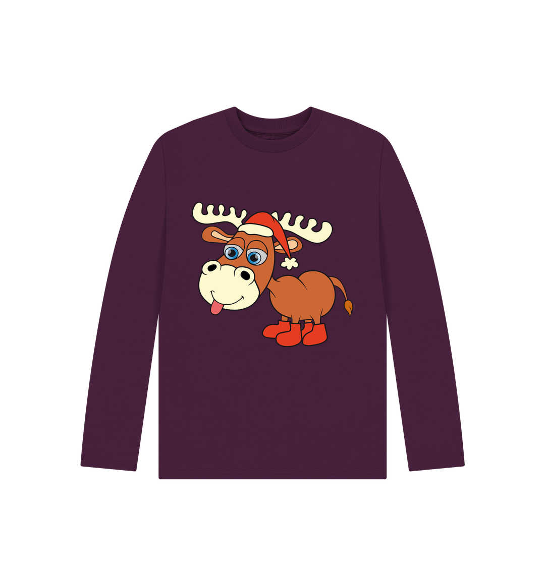 Purple Cheeky Christmas Reindeer Long Sleeves Tee