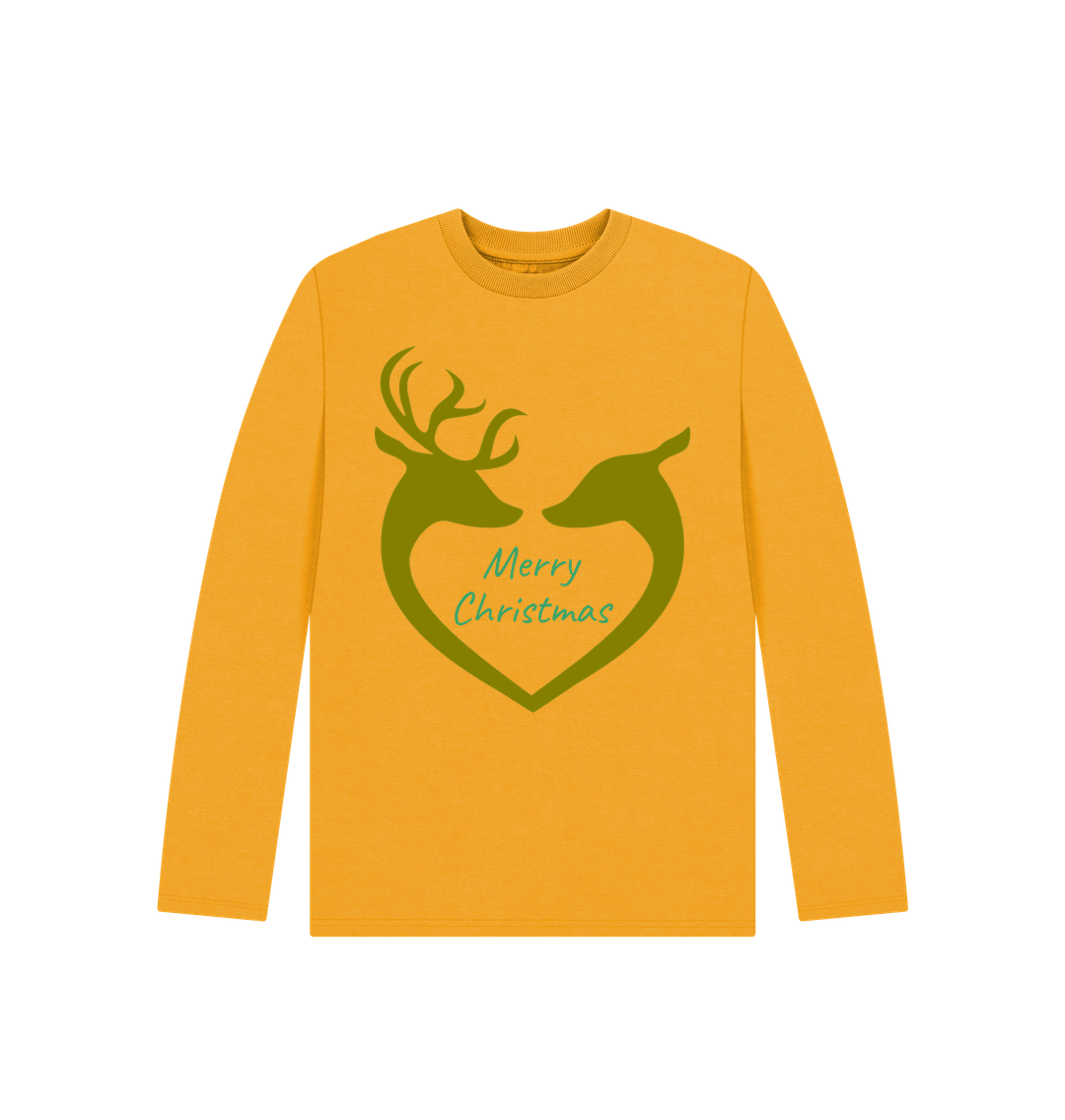 Mustard Reindeer Heart Merry Christmas Long Sleeve Top