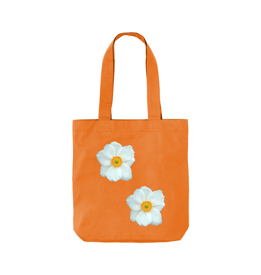 Orange White Flowers Twill Tote Bag