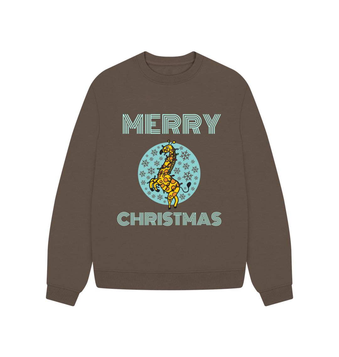 Chocolate Merry Christmas Giraffe Oversized Jumper