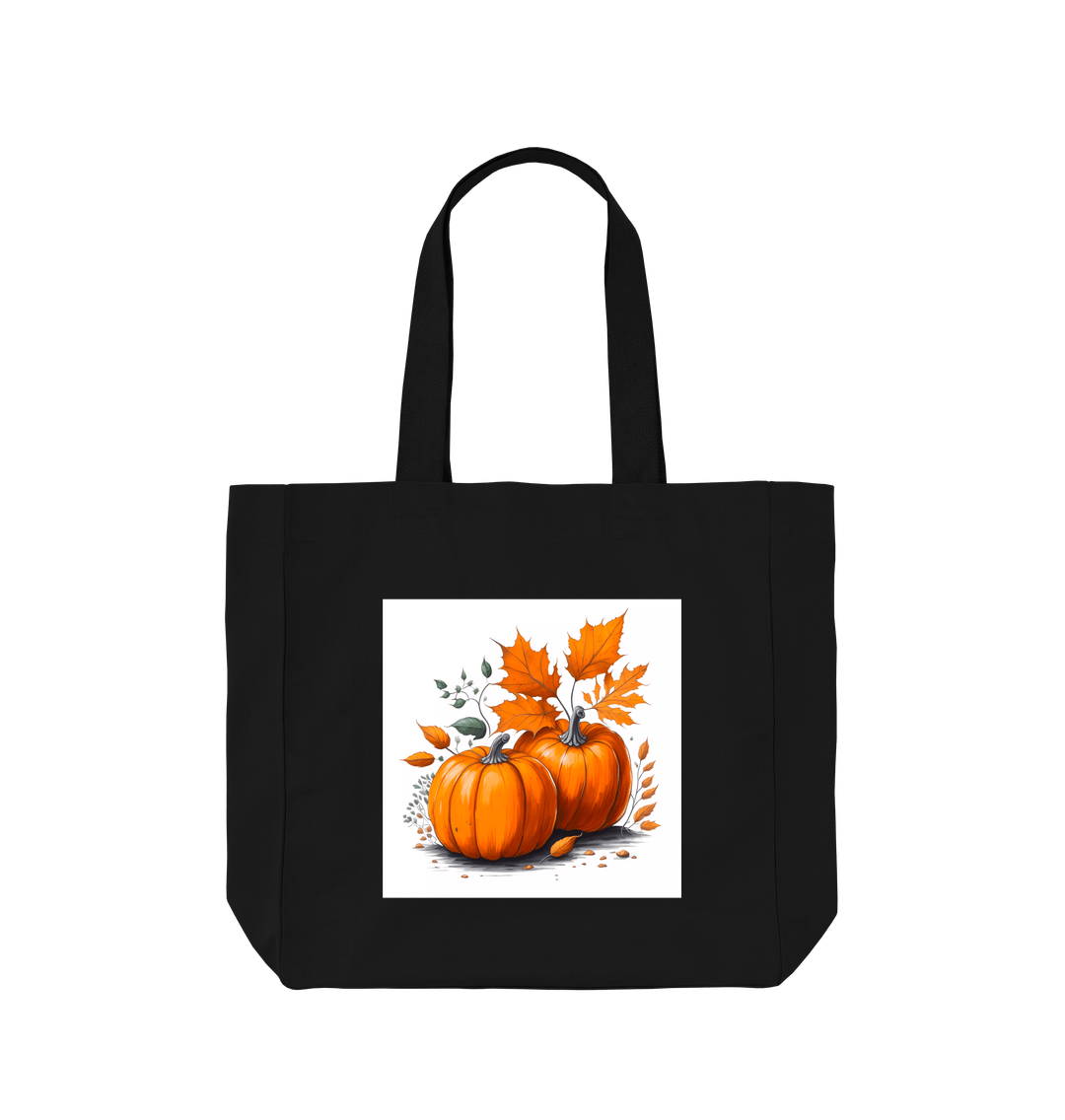 Black Pumpkins And Leaves Shopper Tote