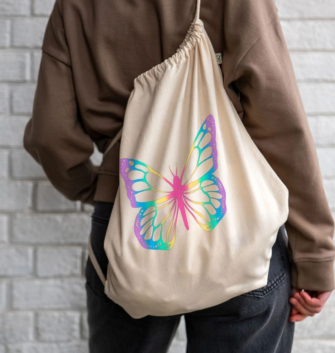 Rainbow Butterfly Drawstring Bag