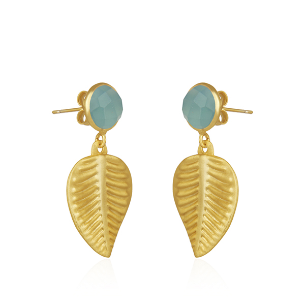 Aqua Chalcedony Leaf Earrings