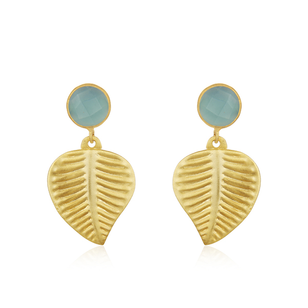 Aqua Chalcedony Leaf Earrings