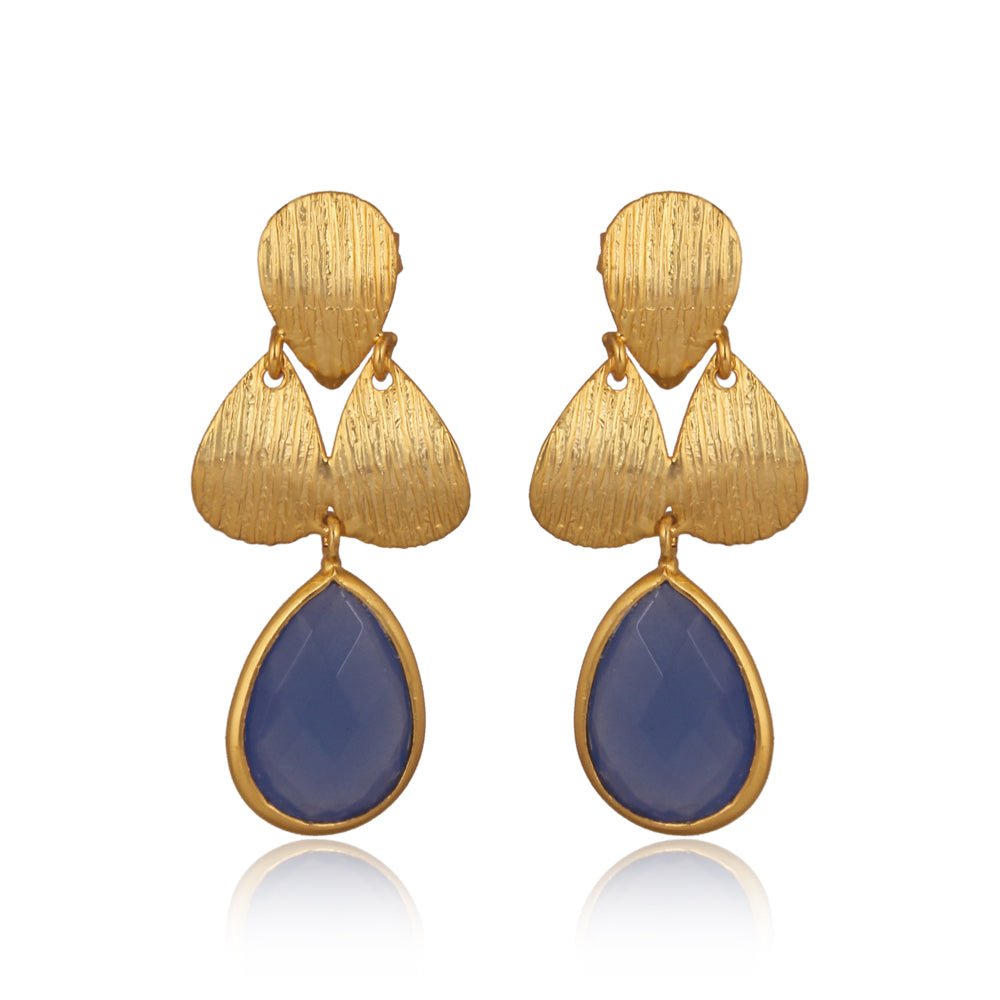 Briolette Blue Chalcedony Gold Earrings