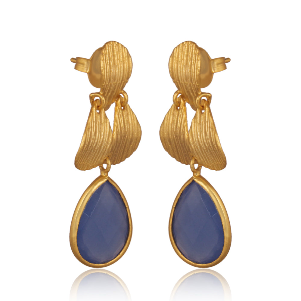 Briolette Blue Chalcedony Gold Earrings