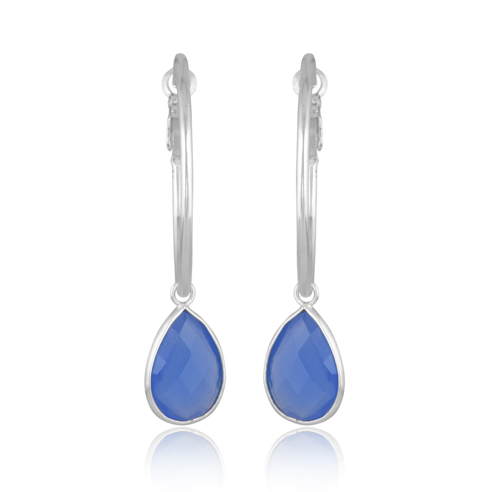 Blue Chalcedony Hoop Earrings