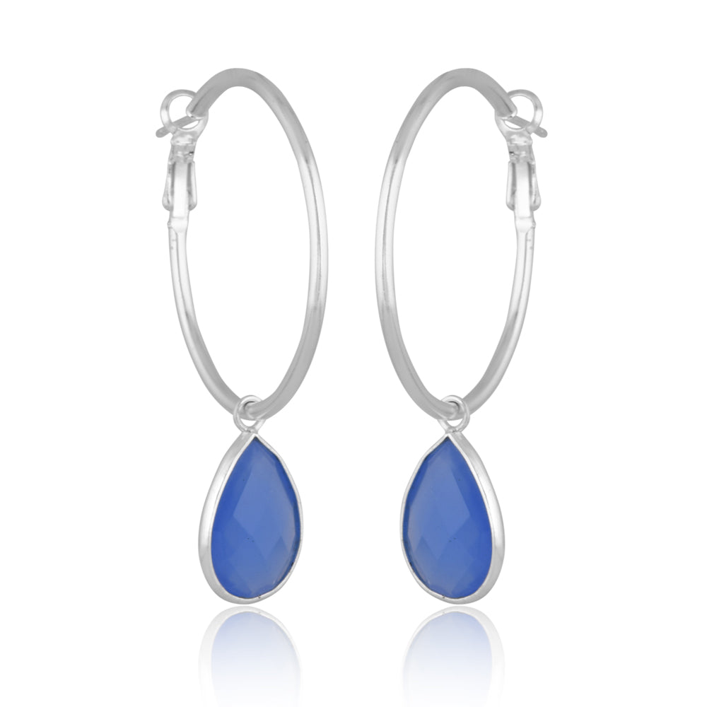 Blue Chalcedony Hoop Earrings