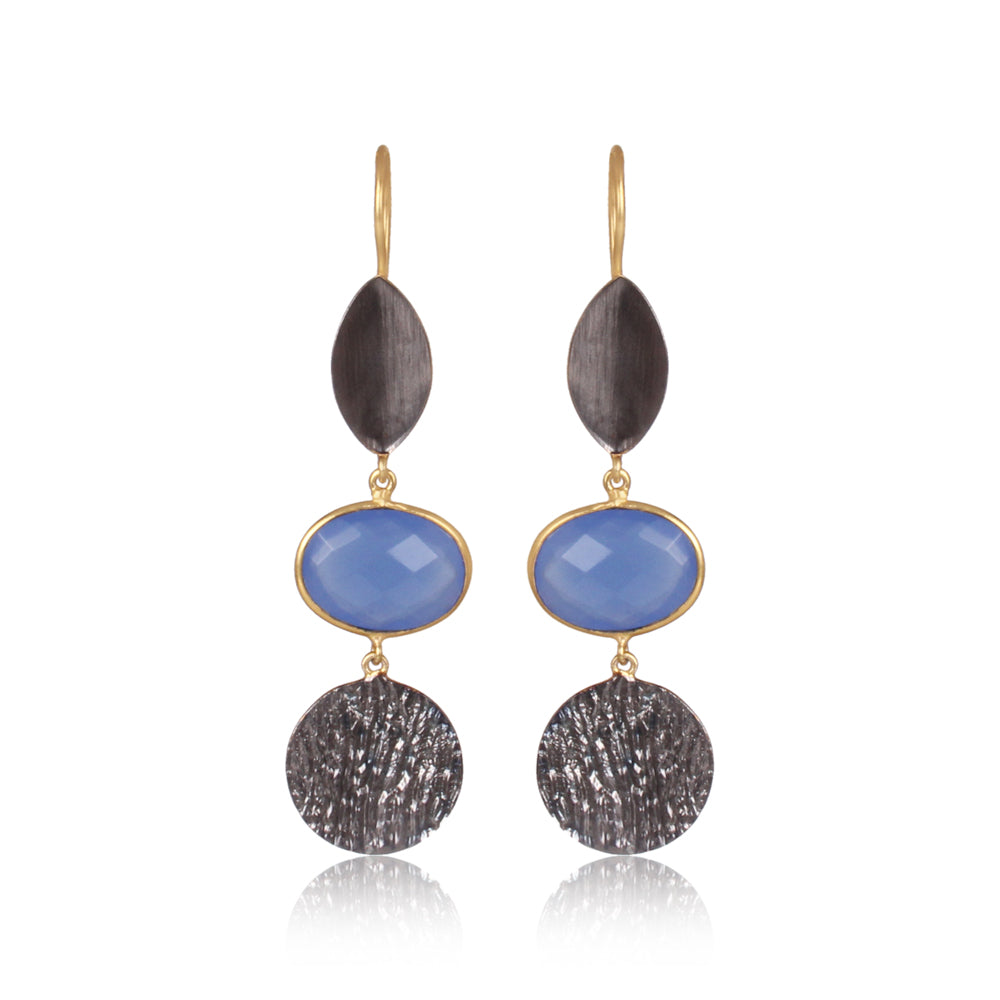 Chalcedony Gold And Black Earrings