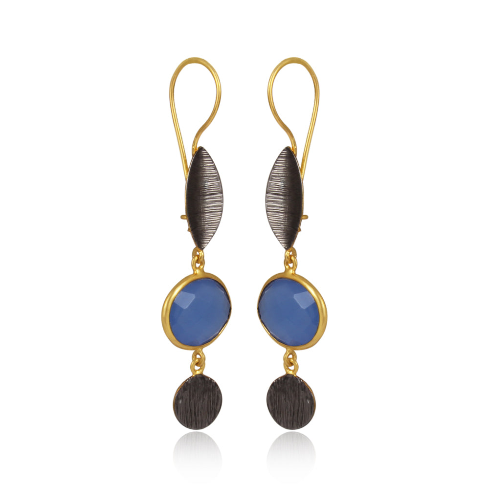 Chalcedony Gold And Black Earrings