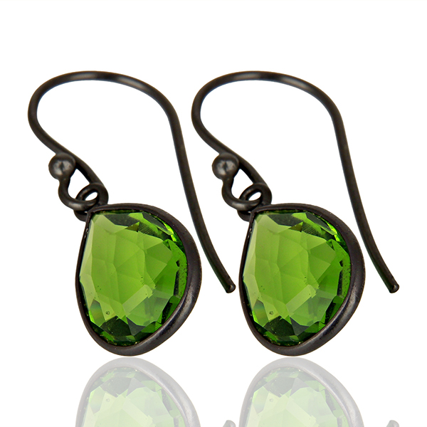 Green Peridot Black Earrings