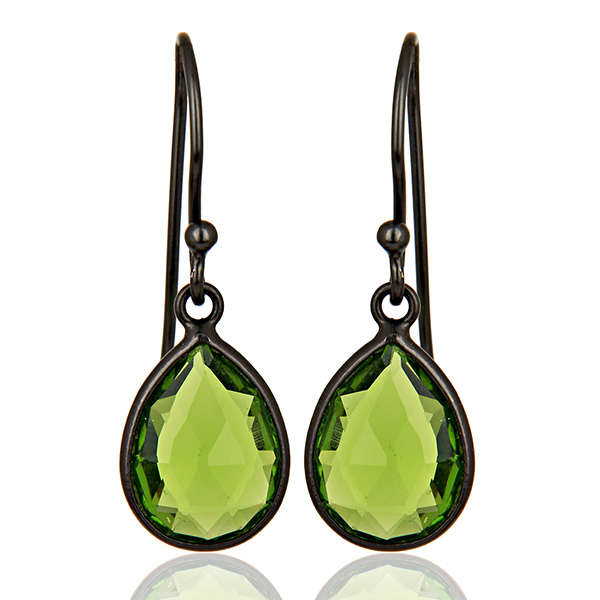 Green Peridot Black Earrings