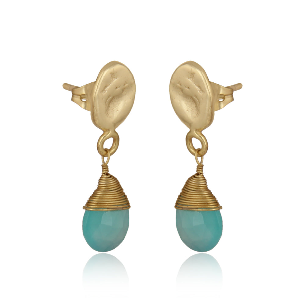 Aqua Chalcedony Gold Earrings