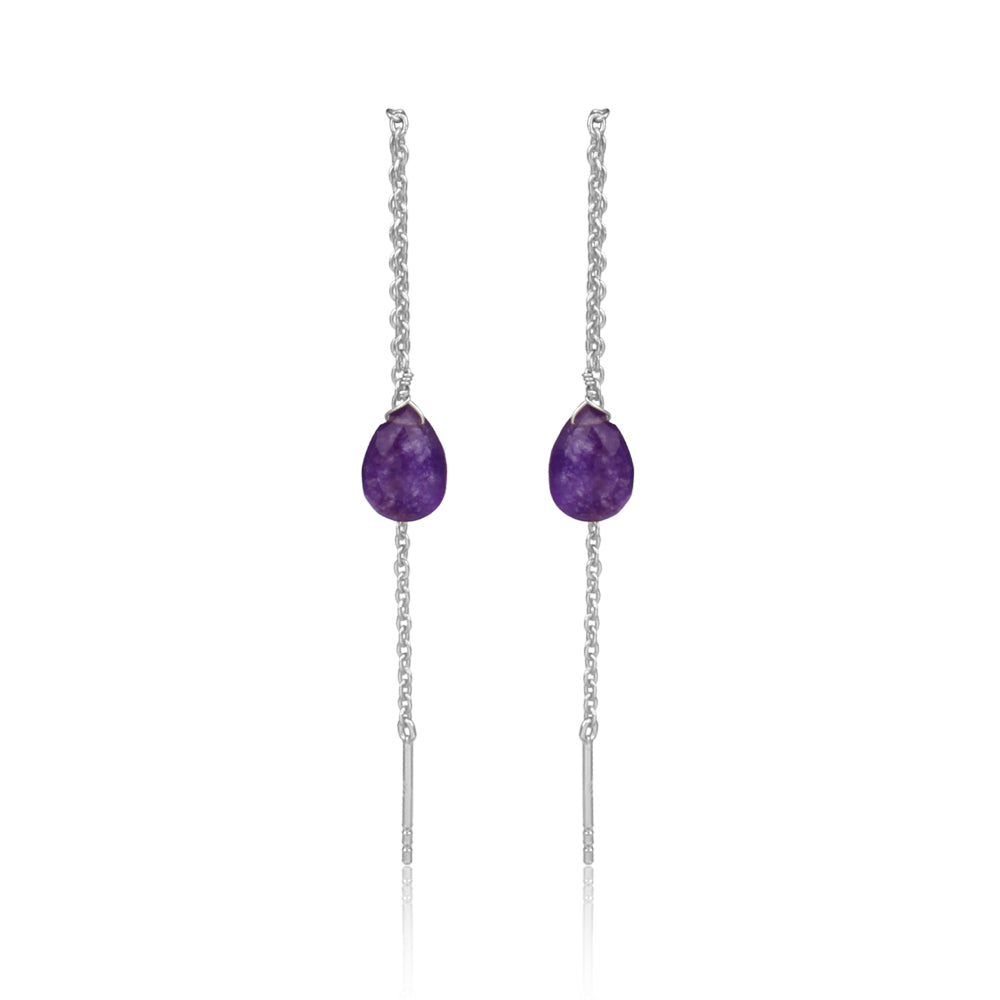 Pear Cut Amethyst Silver Earrings