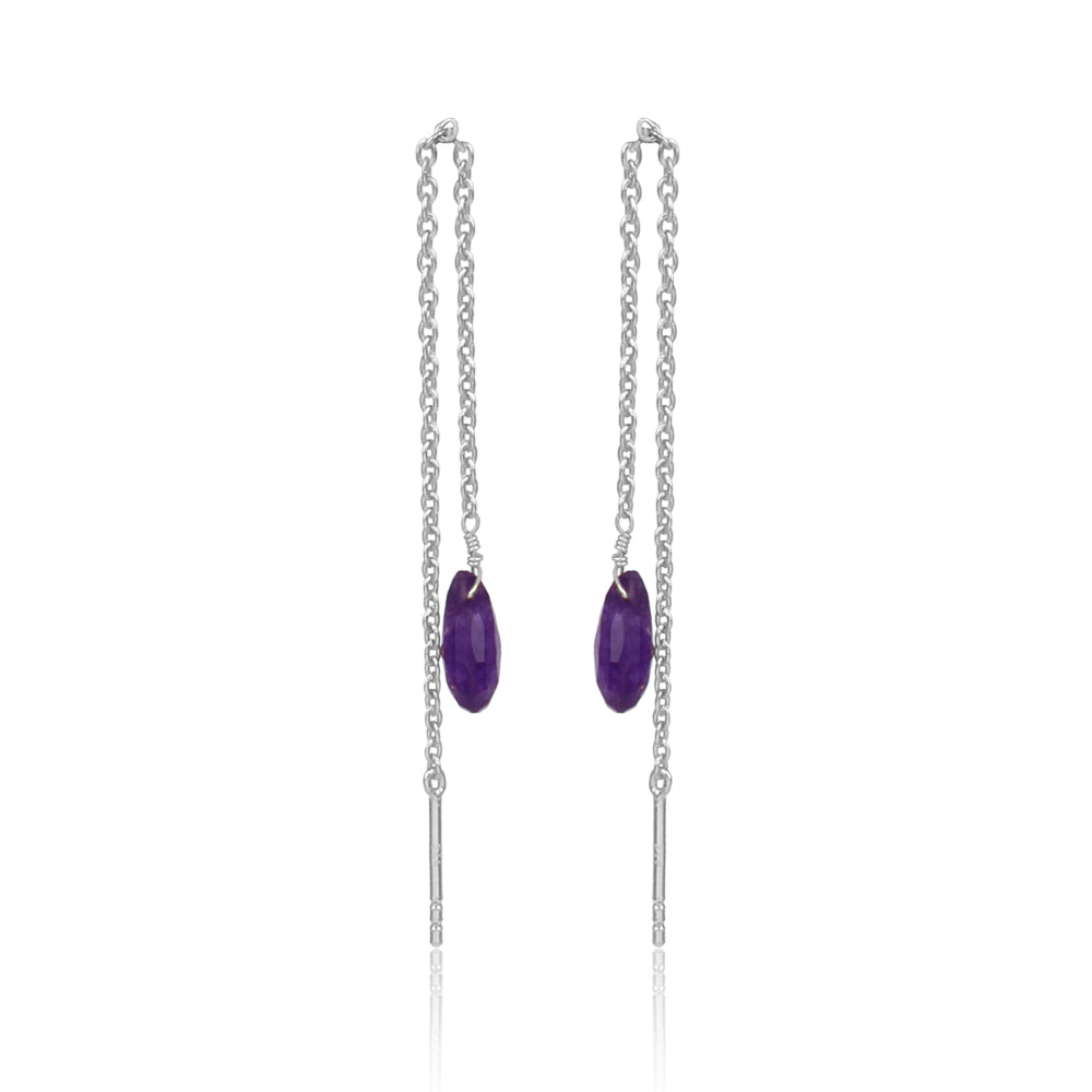 Pear Cut Amethyst Silver Earrings