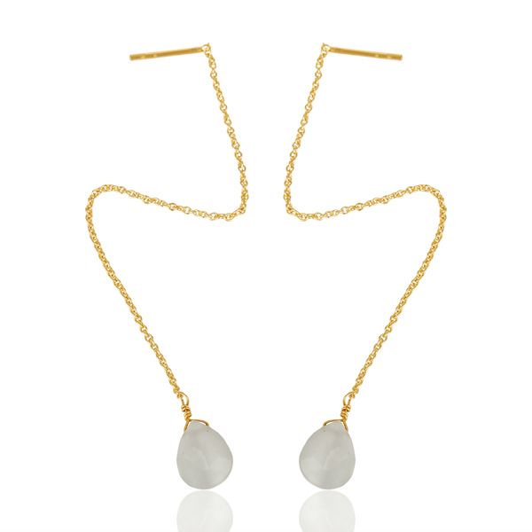 White Moonstone Gold Long Earrings