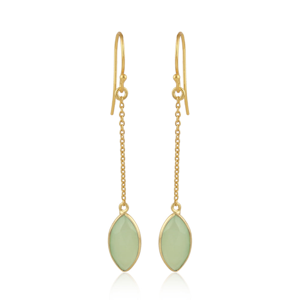 Prehnite Chalcedony Gold Chain Earrings