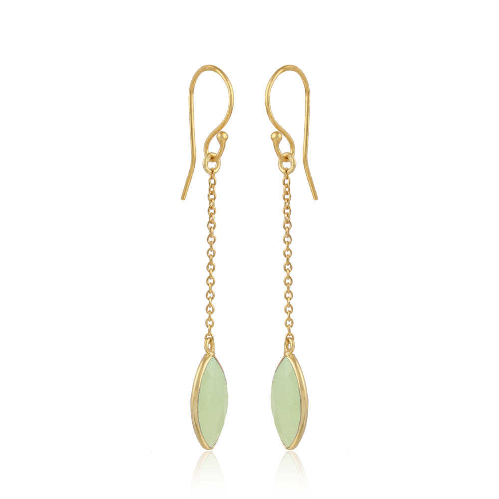 Prehnite Chalcedony Gold Chain Earrings