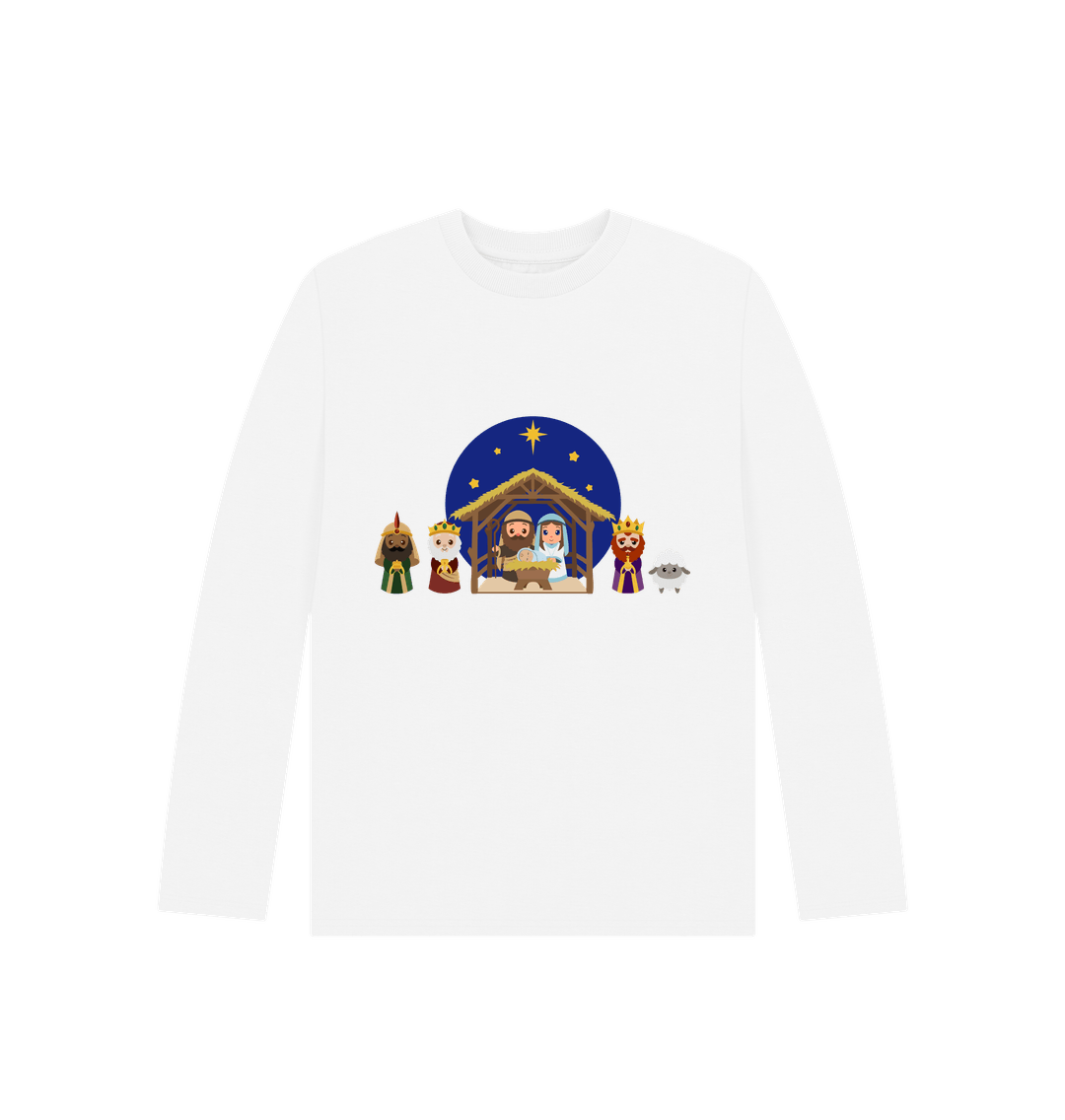 White Nativity Long Sleeve Christmas Tee