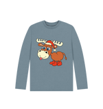 Stone Blue Cheeky Christmas Reindeer Long Sleeves Tee