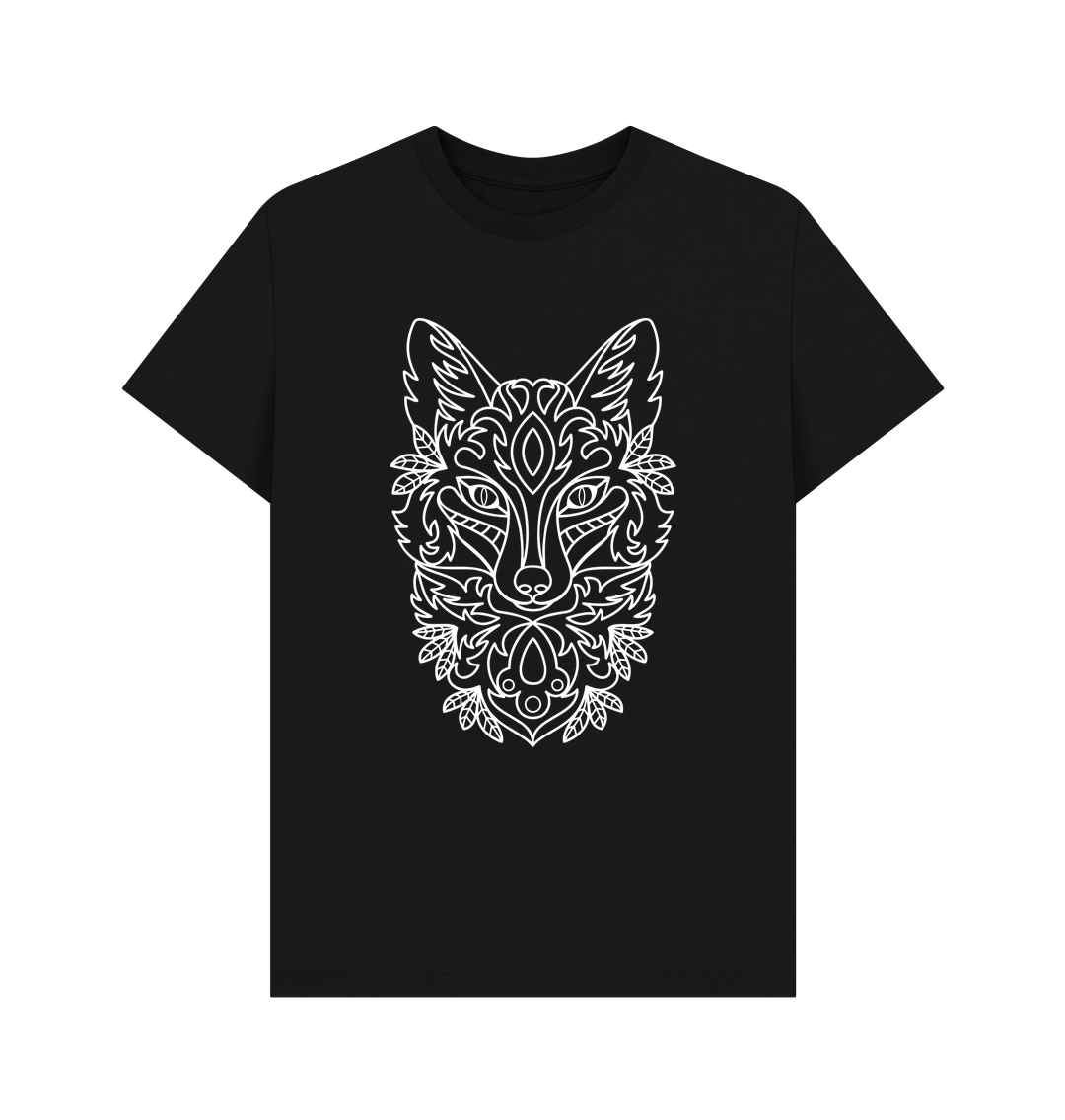 Black Patterned White Fox Tee