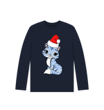 Navy Blue Cute Christmas Cat Long Sleeve Tee