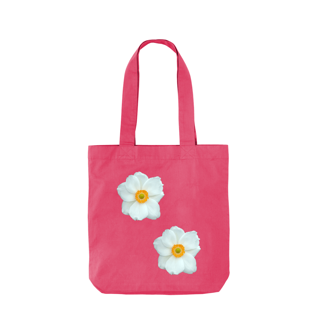 Raspberry Pink White Flowers Twill Tote Bag