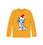 Mustard Cute Christmas Cat Long Sleeve Tee