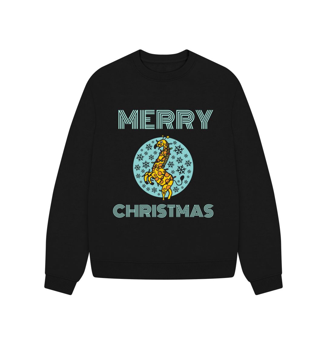 Black Merry Christmas Giraffe Oversized Jumper