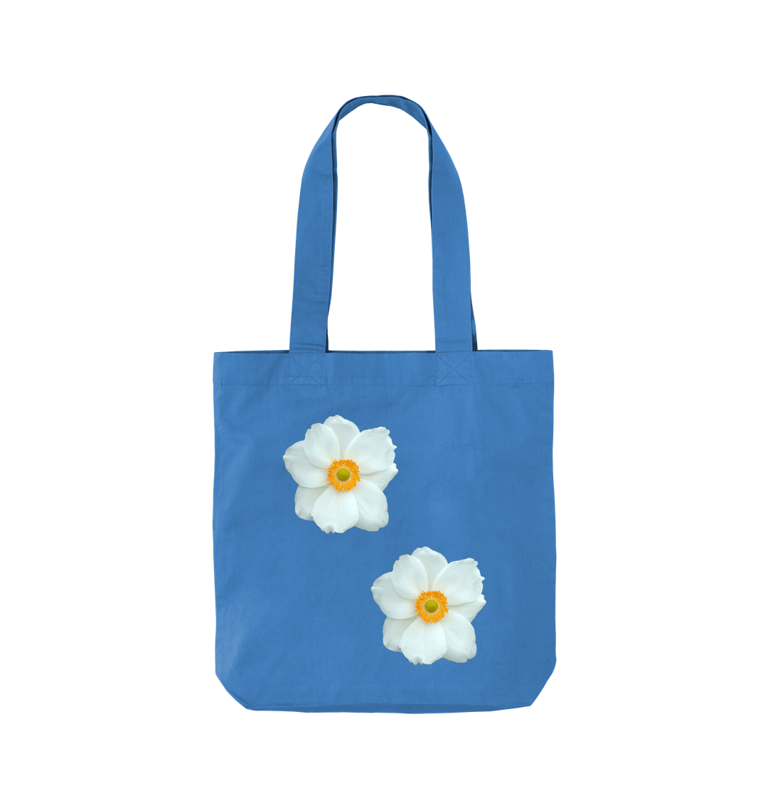 Cornflower Blue White Flowers Twill Tote Bag