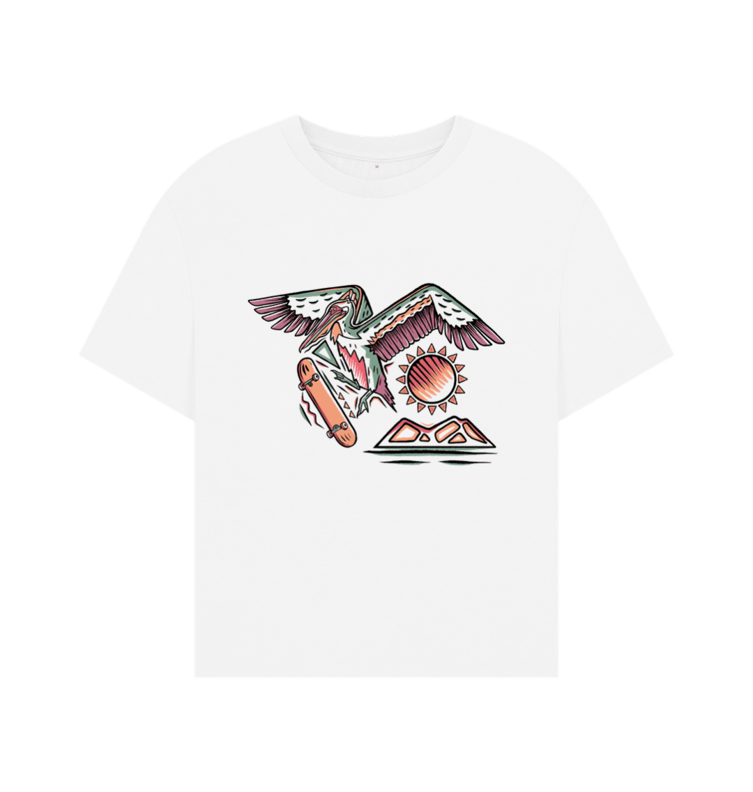 White Sunset Seagull Oversized Tee