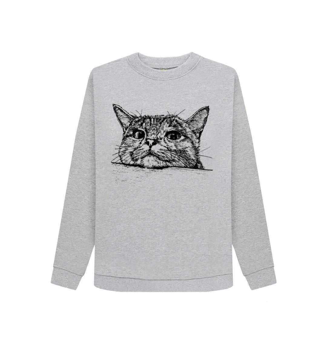 Light Heather Peeking Cat Crew Neck sweater