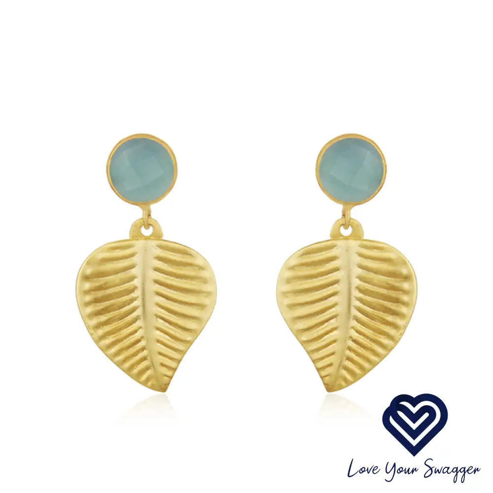 Elegant Aqua Chalcedony leaf earrings showcasing delicate design and natural gemstone beauty for sophisticated style