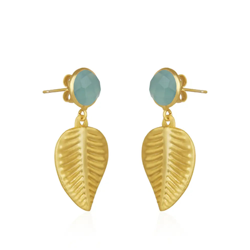 Aqua Chalcedony Leaf Earrings.