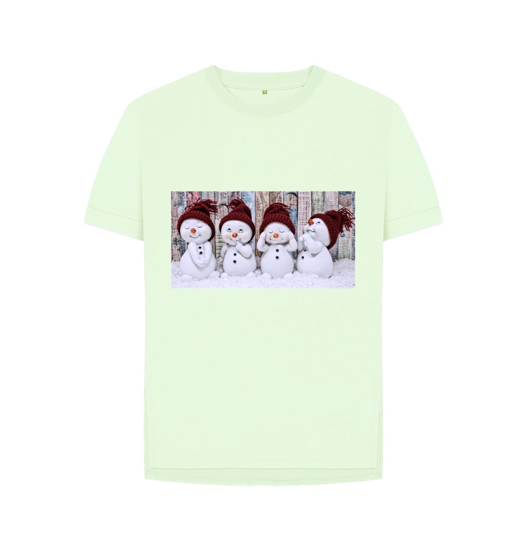 Pastel Green Cute Snowmen Relaxed Tee