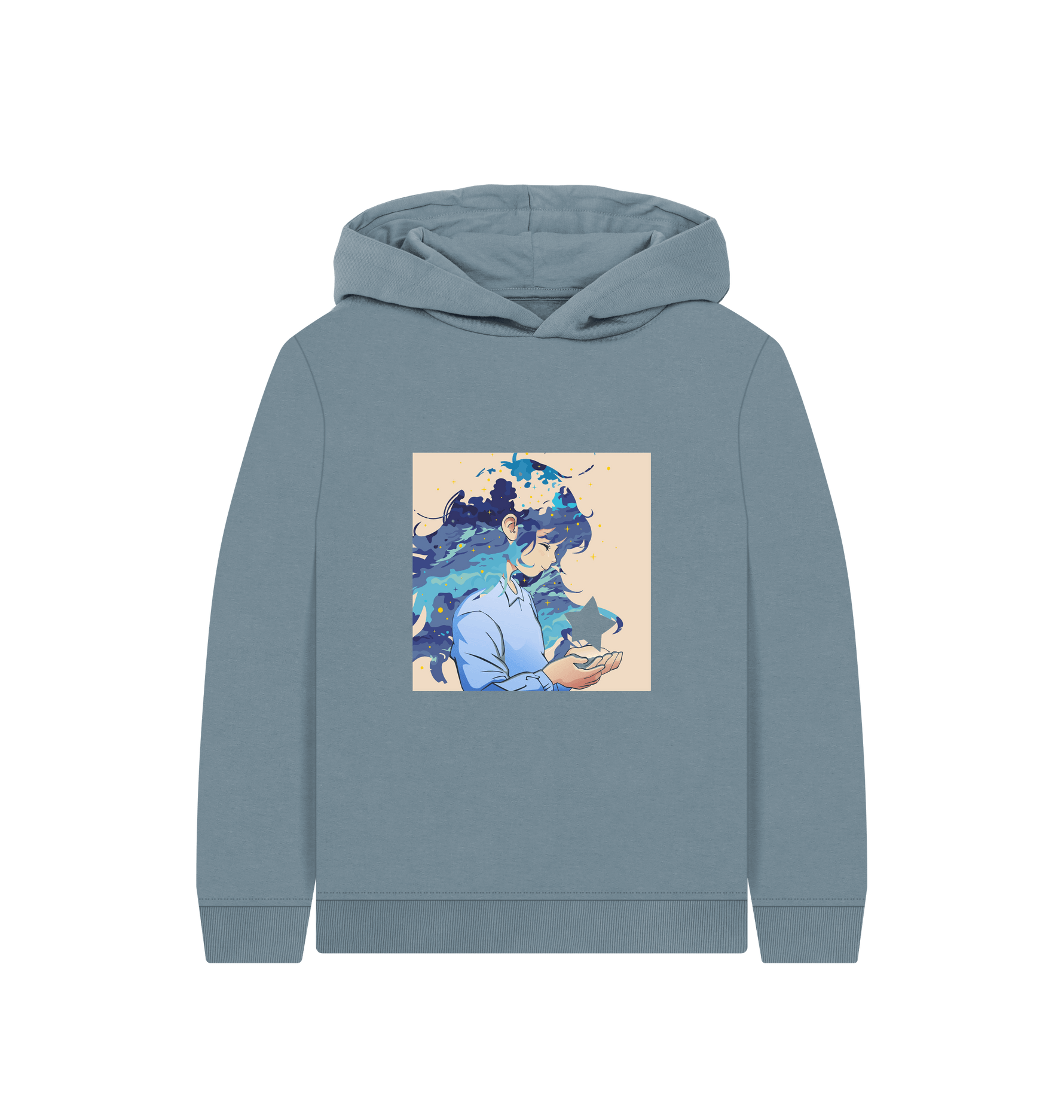 Stone Blue Printed Kids Hoodie Front