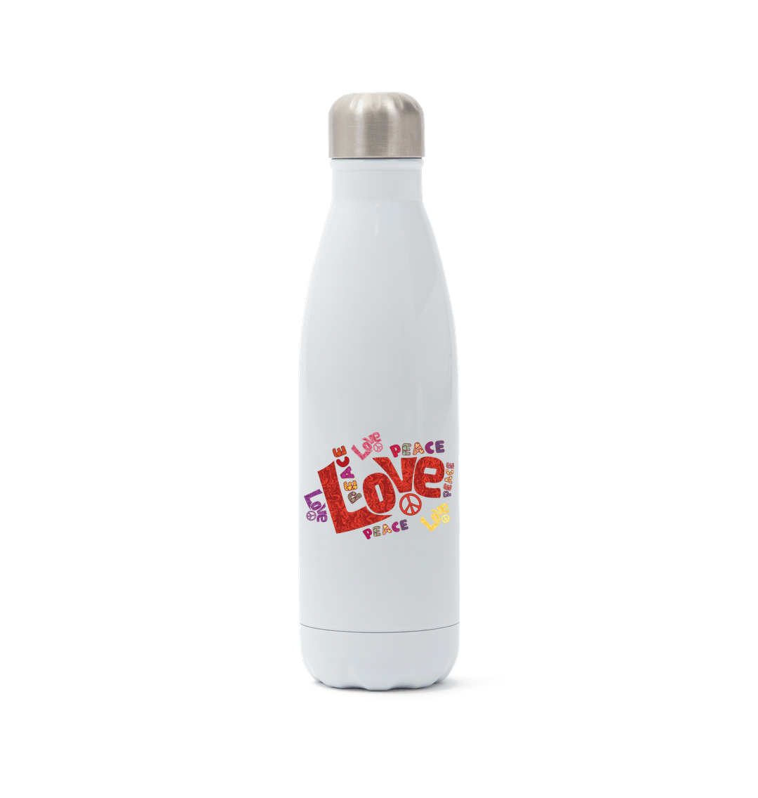 White Stainless Steel Love And Peace Water Bottle