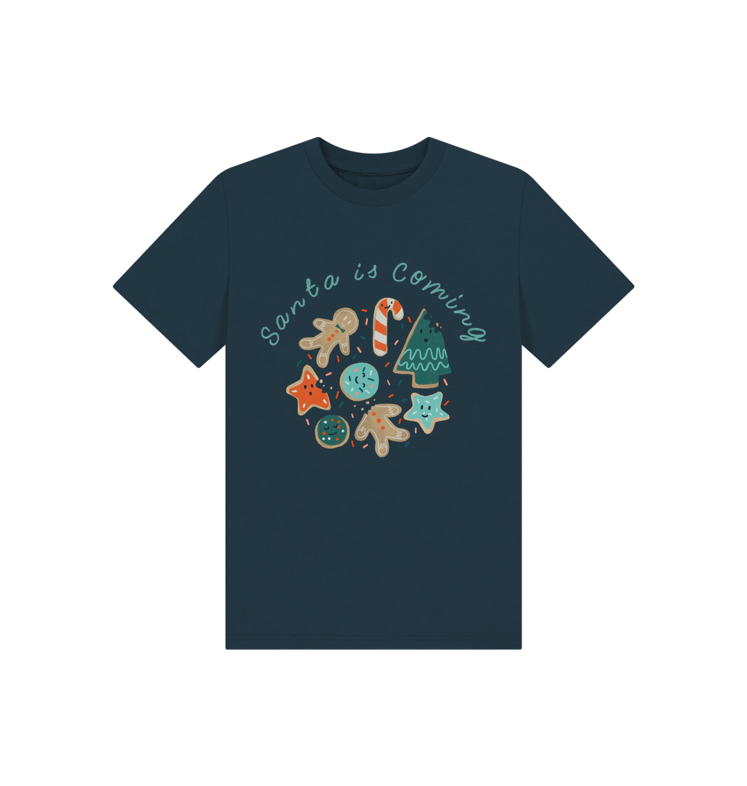 Denim Blue Gingerbread Man  And Santa Is Coming Tee