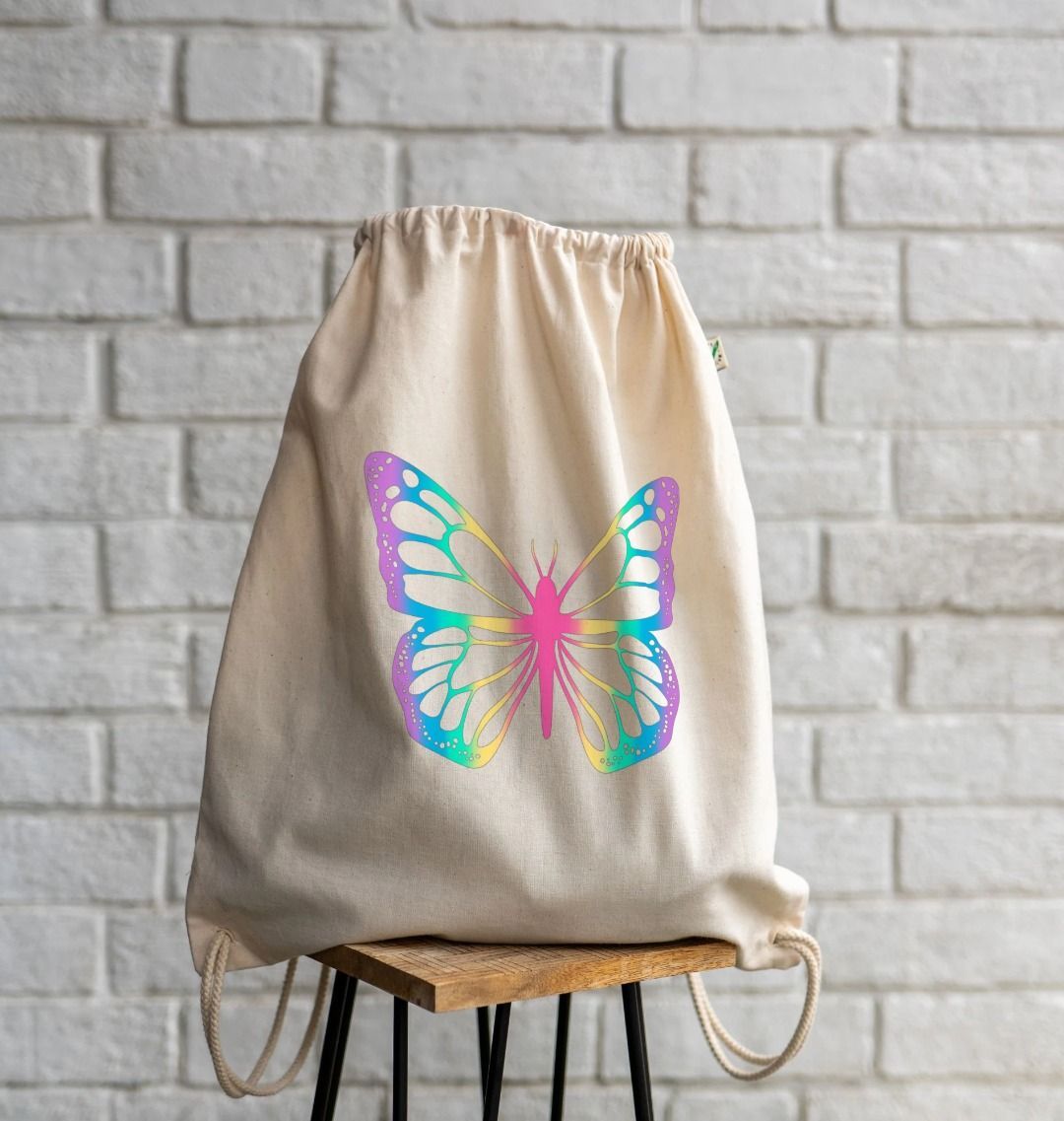 Rainbow Butterfly Drawstring Bag