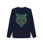 Navy Blue Wild Cat Tree Crew Neck Sweater