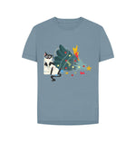 Stone Blue Cat And The Chrsitmas Tree Tee